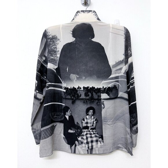 Akris Three Women Vivian Maier Print Silk Top Blouse Black Gray Photo Car 8 - Picture 8 of 16